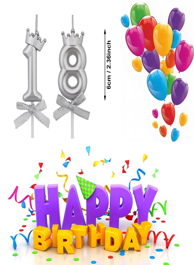 VSHILI 18 Birthday Candles, 18th Cake Candles, Silver Happy Birthday Number 18 Candles Cake Topper Decorations for Party Kids Boys Girls - Image 2